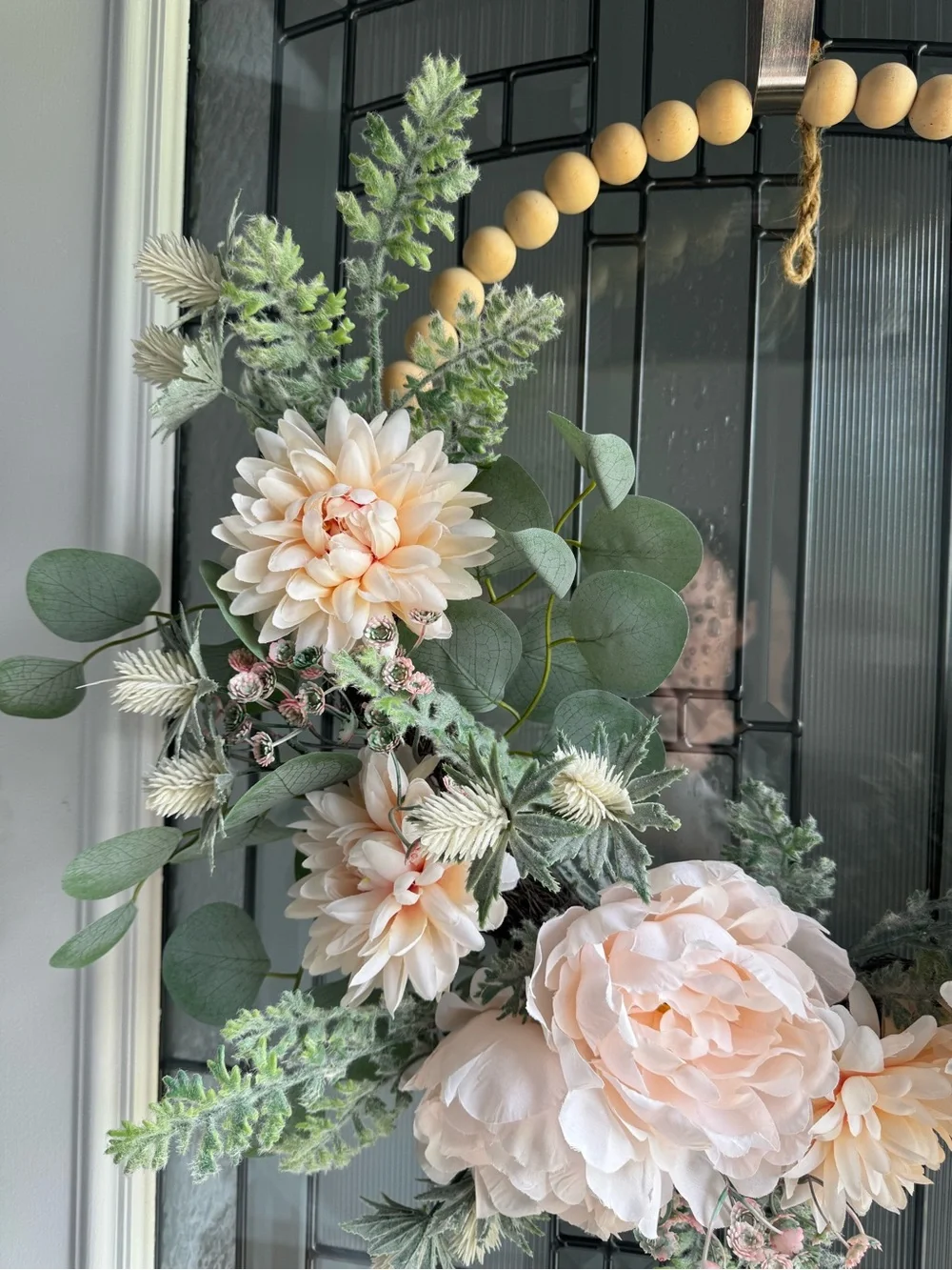 Peach Floral Bead Hoop Wreath - Home Accents